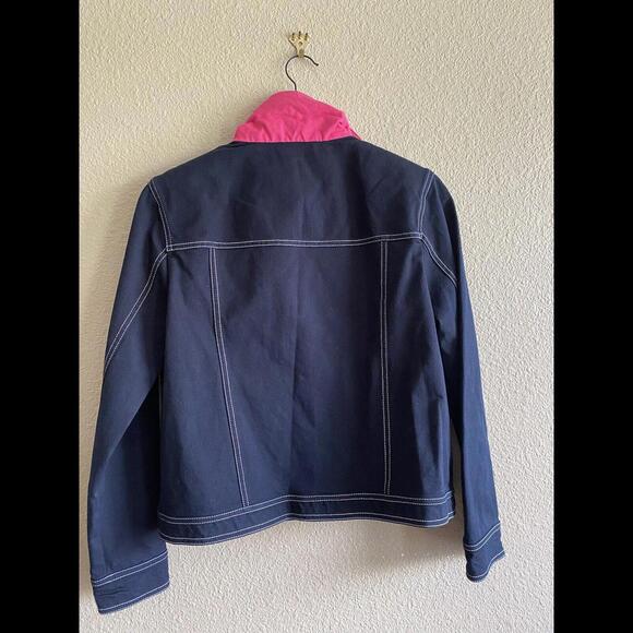 St John Sport by Marie Gray Denim Style Black Jacket  White Stitching Small VGUC - Picture 7 of 9